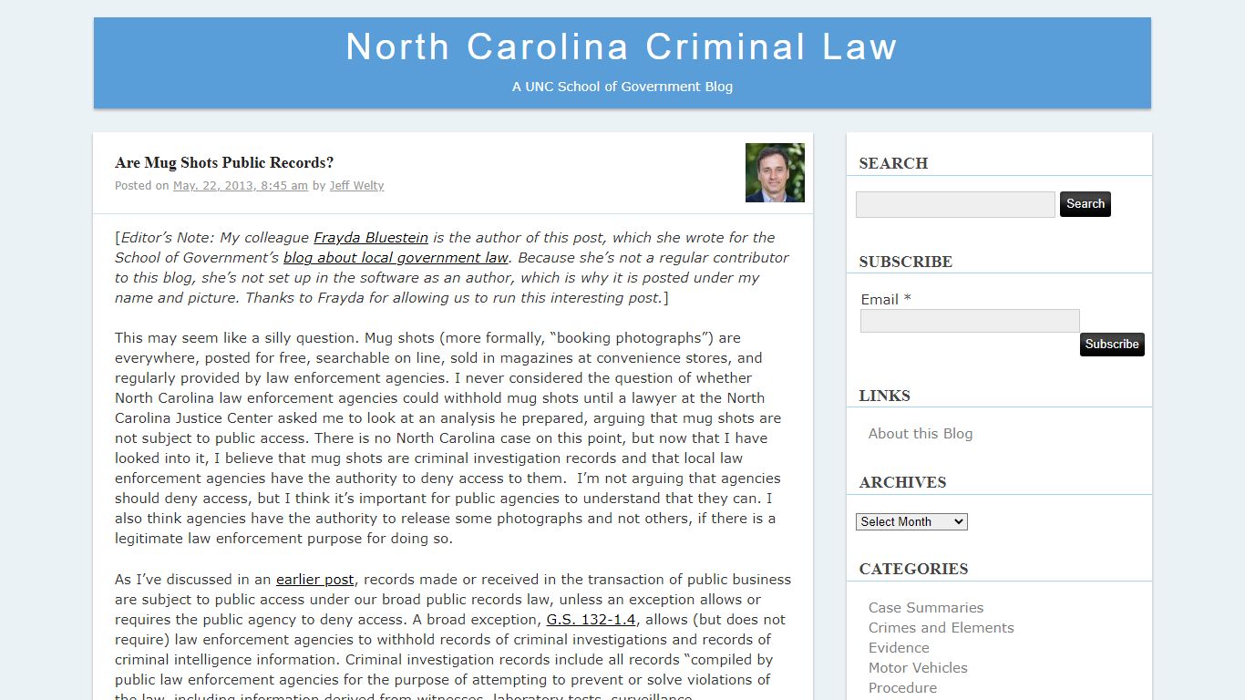 Are Mug Shots Public Records?North Carolina Criminal Law